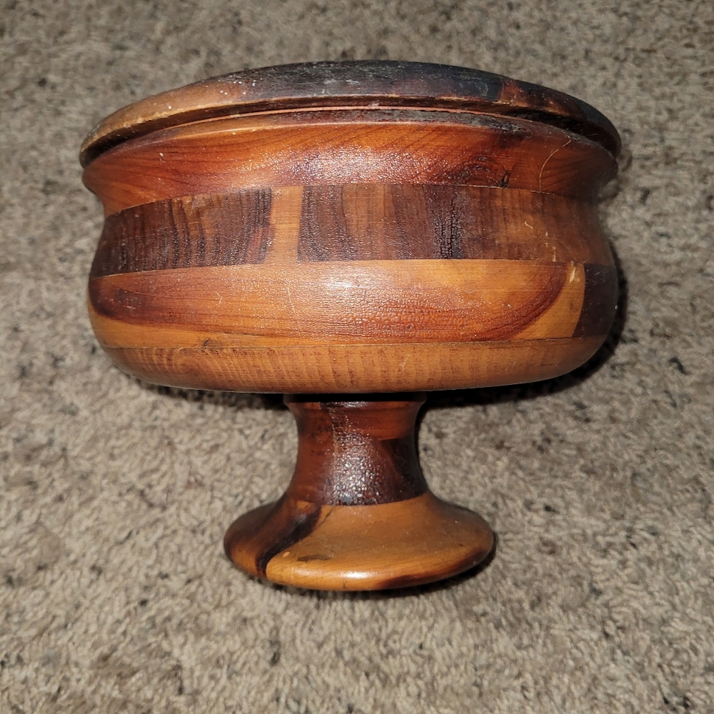 Vintage Wood Pedestal Bowl